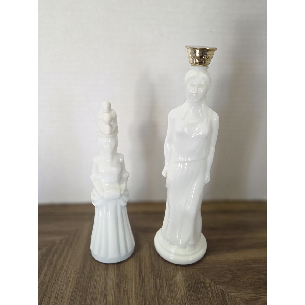 Avon Milk Glass Bottles, Athena, Goddess, Victorian, Ethereal Set Of 2 Vintage
